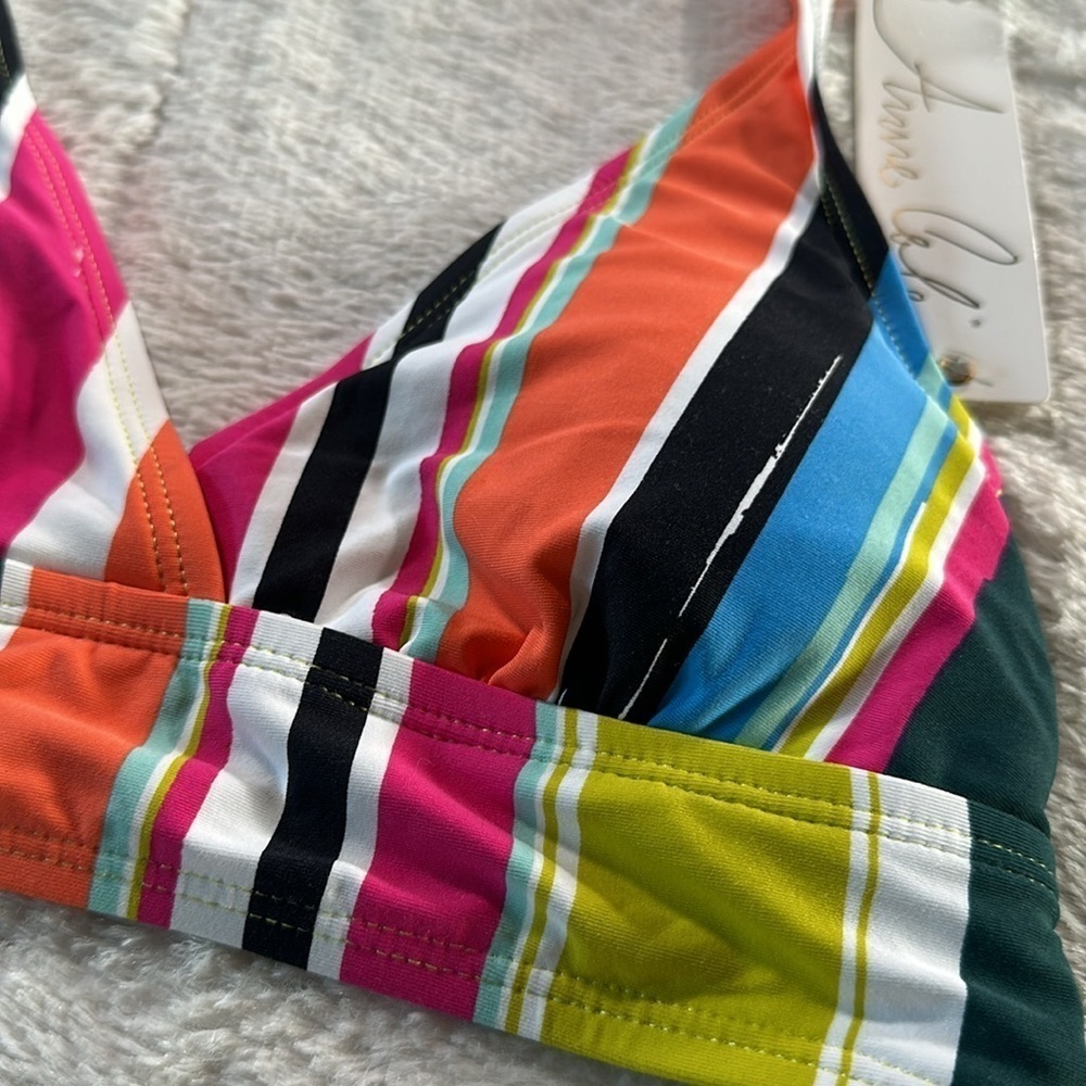 Anne Cole Women's Multi Color Colorblocked Stripe Tie Halter Swimsuit Top XS - Picture 11 of 13
